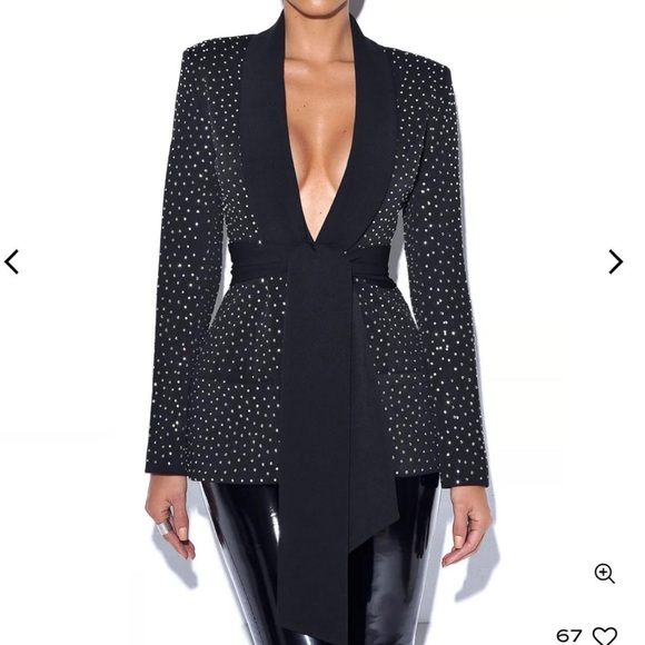 Crystal Embellished Black Blazer Jacket - Picture 1 of 5